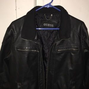 guess black leather jacket